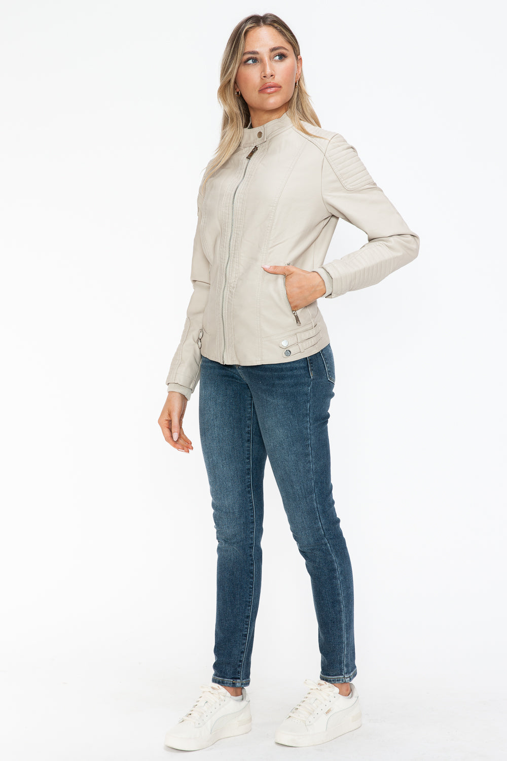 Snobbish Faux Leather Biker Jacket with Side Zip Pockets - In Style Chics Boutique LLC