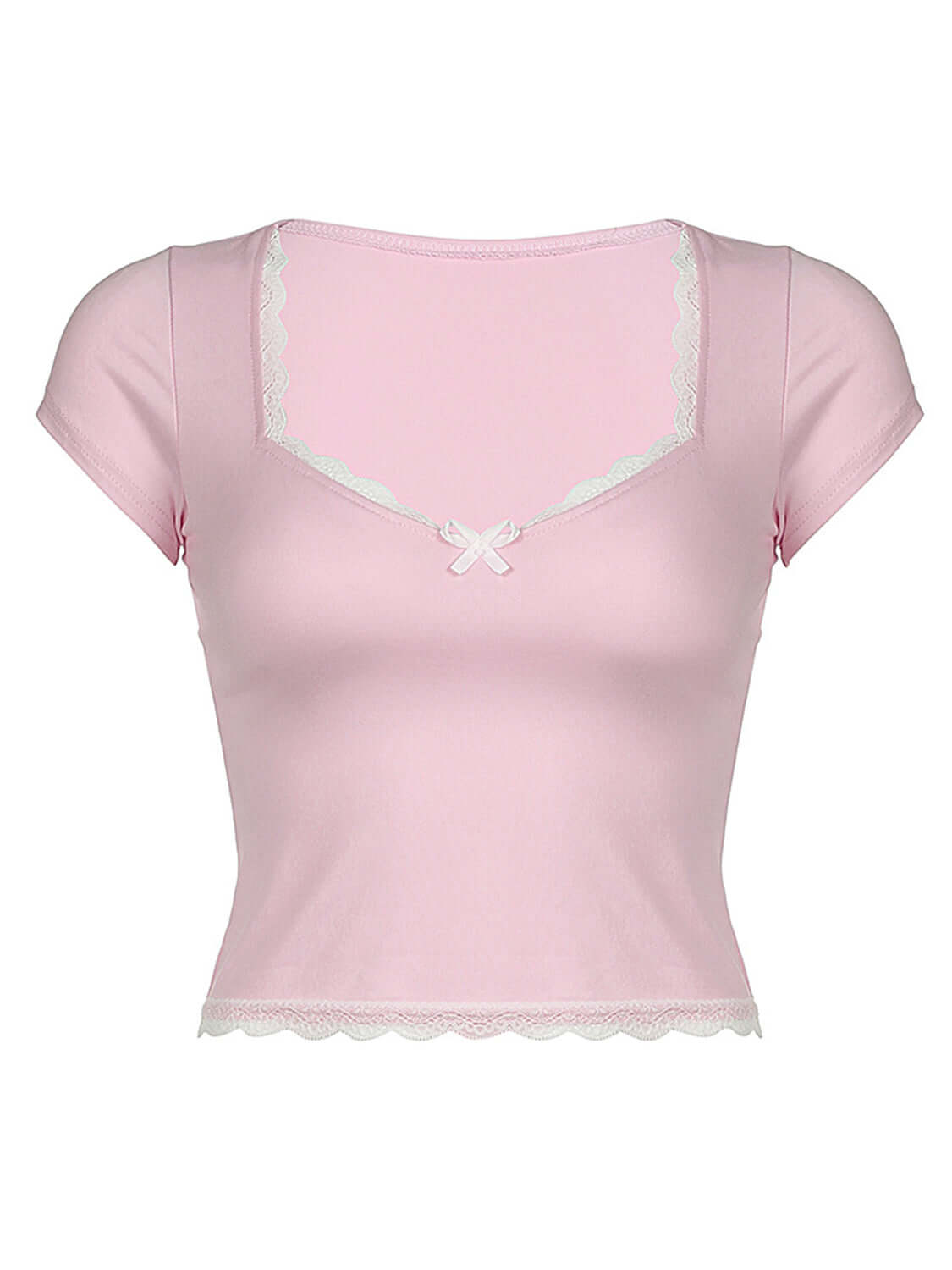 Lace Detail Sweetheart Neck Short Sleeve T-Shirt - In Style Chics Boutique LLC