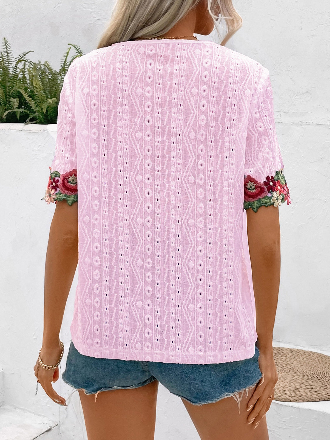 Eyelet Embroidered V-Neck Short Sleeve Blouse - More Colors! - In Style Chics Boutique LLC