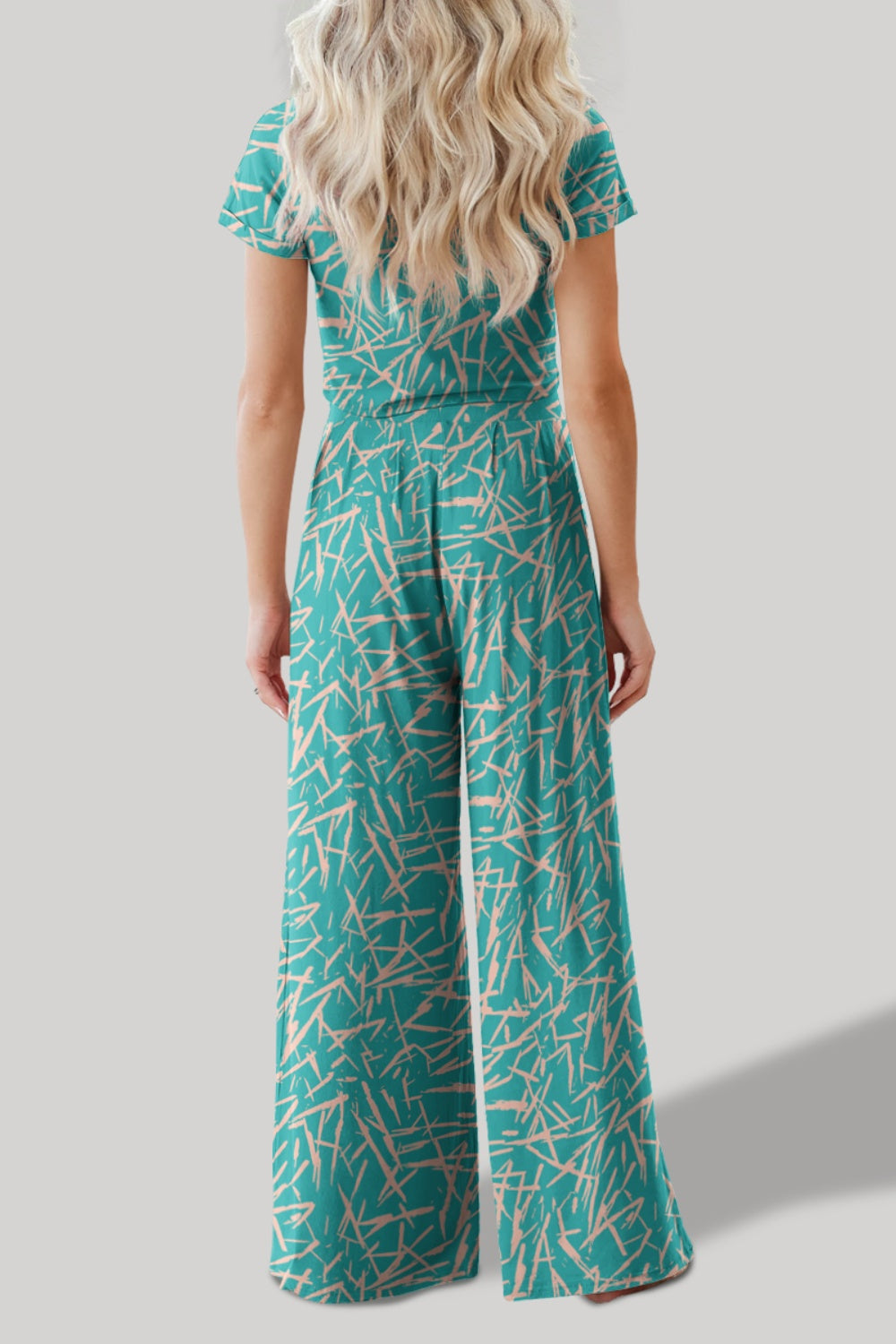 Printed Round Neck Short Sleeve Top and Pants Set - In Style Chics Boutique LLC