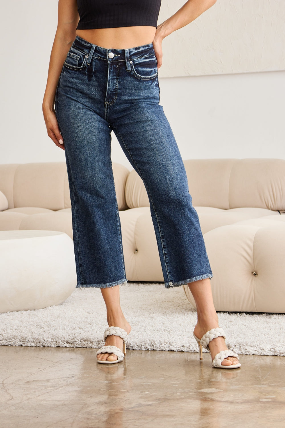 RFM Full Size Tummy Control High Waist Raw Hem Jeans - In Style Chics Boutique LLC