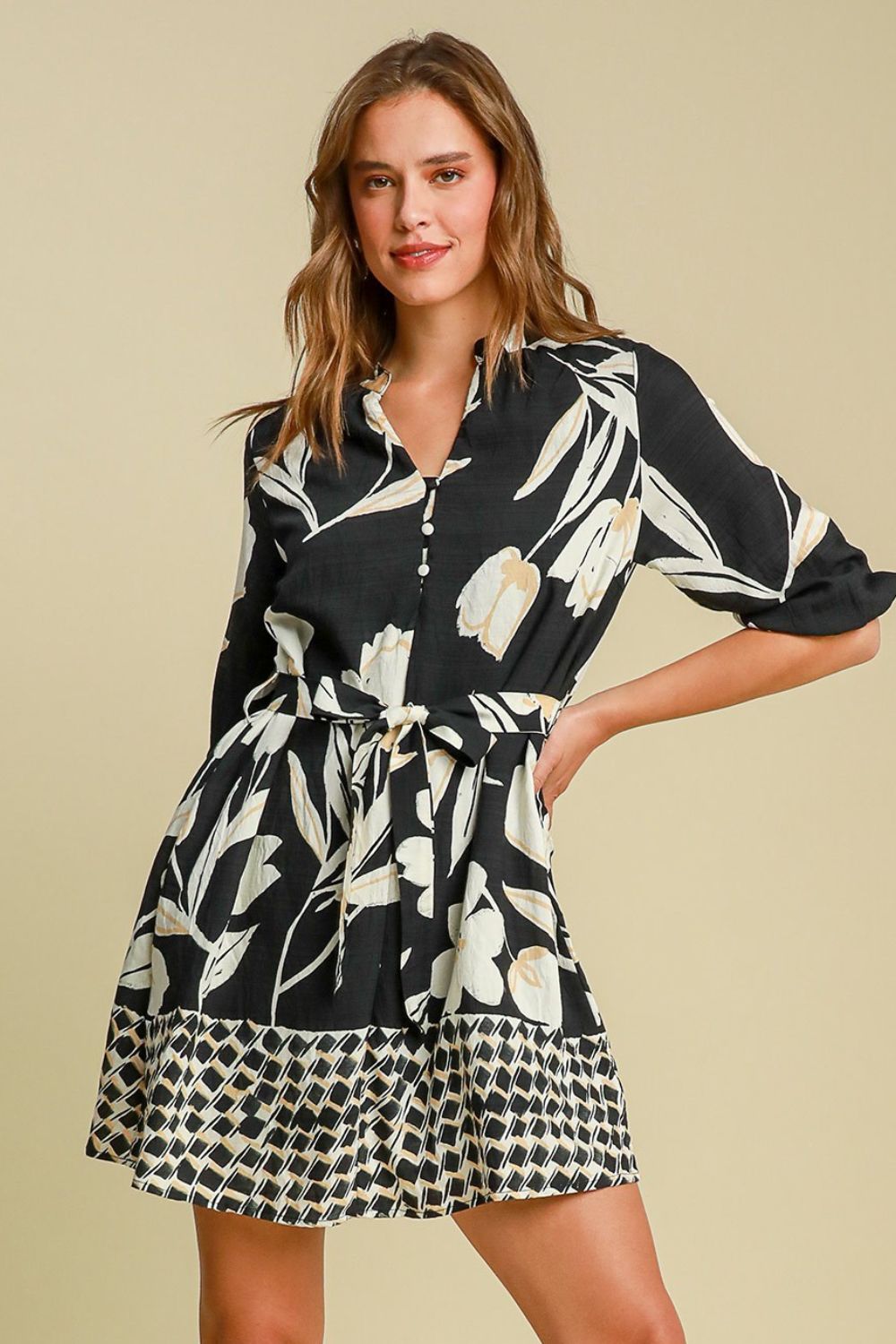 Floral Print Notched Tie Waist Mini Dress - Cute Clothing Online - In Style Chics Boutique Women's Juniors Plus Size Apparel