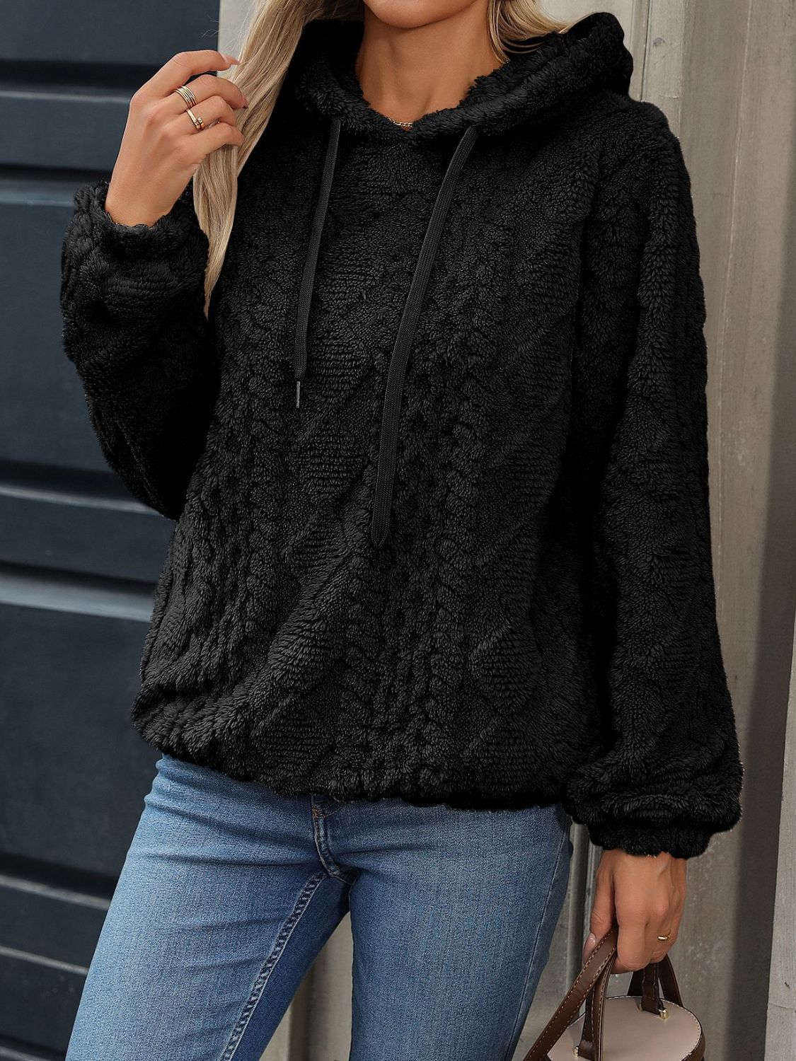 Drawstring Long Sleeve Plush Hoodie - In Style Chics Boutique LLC