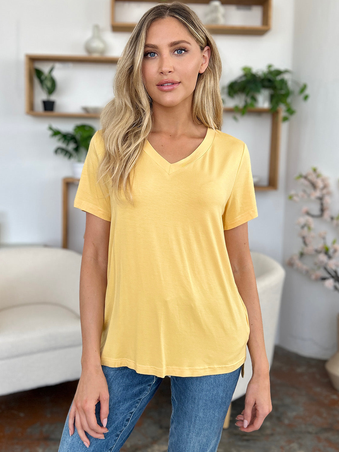 Basic Bae Bamboo Full Size V-Neck High-Low T-Shirt - In Style Chics Boutique LLC