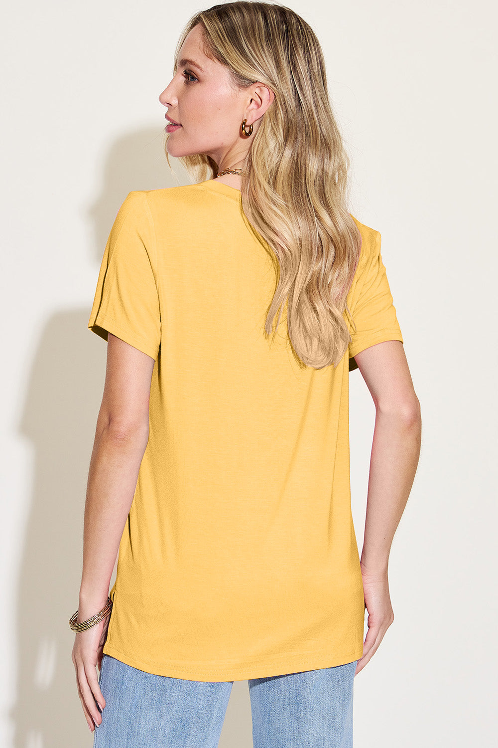 Basic Bae Bamboo Full Size V-Neck High-Low T-Shirt - In Style Chics Boutique LLC