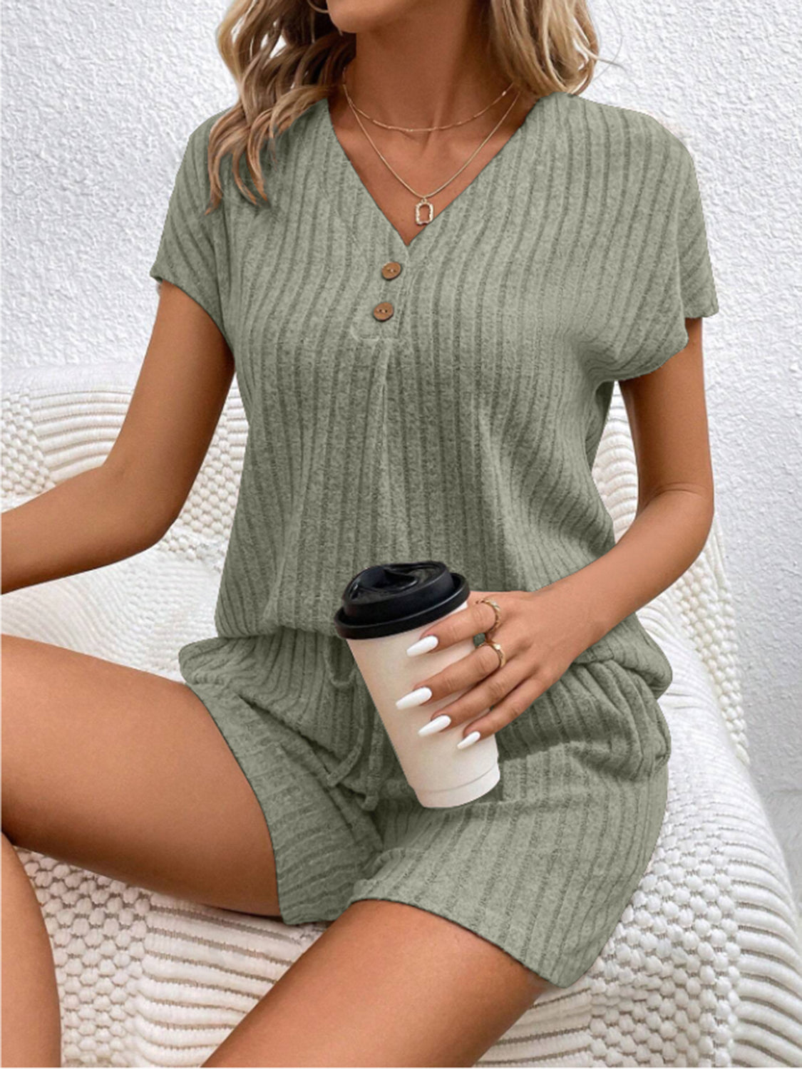 Ribbed V-Neck Top and Shorts Set More Colors! - In Style Chics Boutique LLC