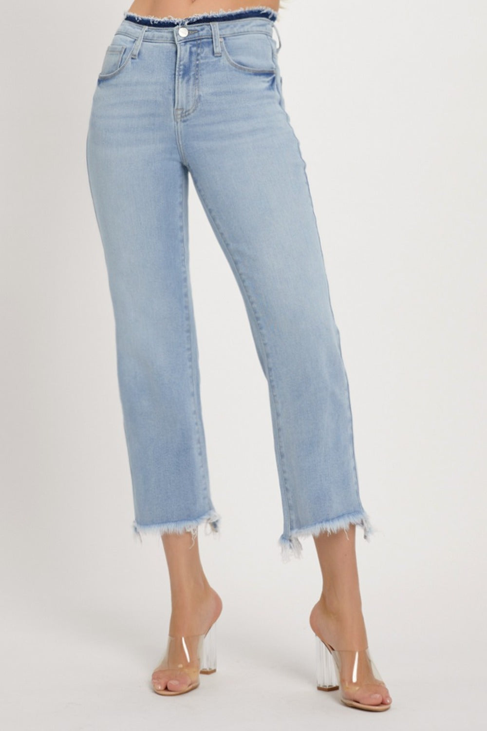 RISEN Full Size High Rise Raw Edge Crop Jeans - In Style Chics Boutique LLC