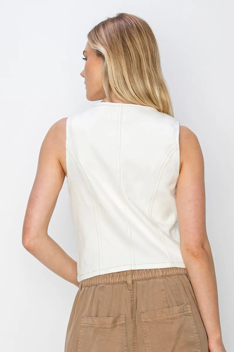 RISEN V Neck Button Down White Vest - In Style Chics Boutique Women's Juniors Plus Size Apparel Online