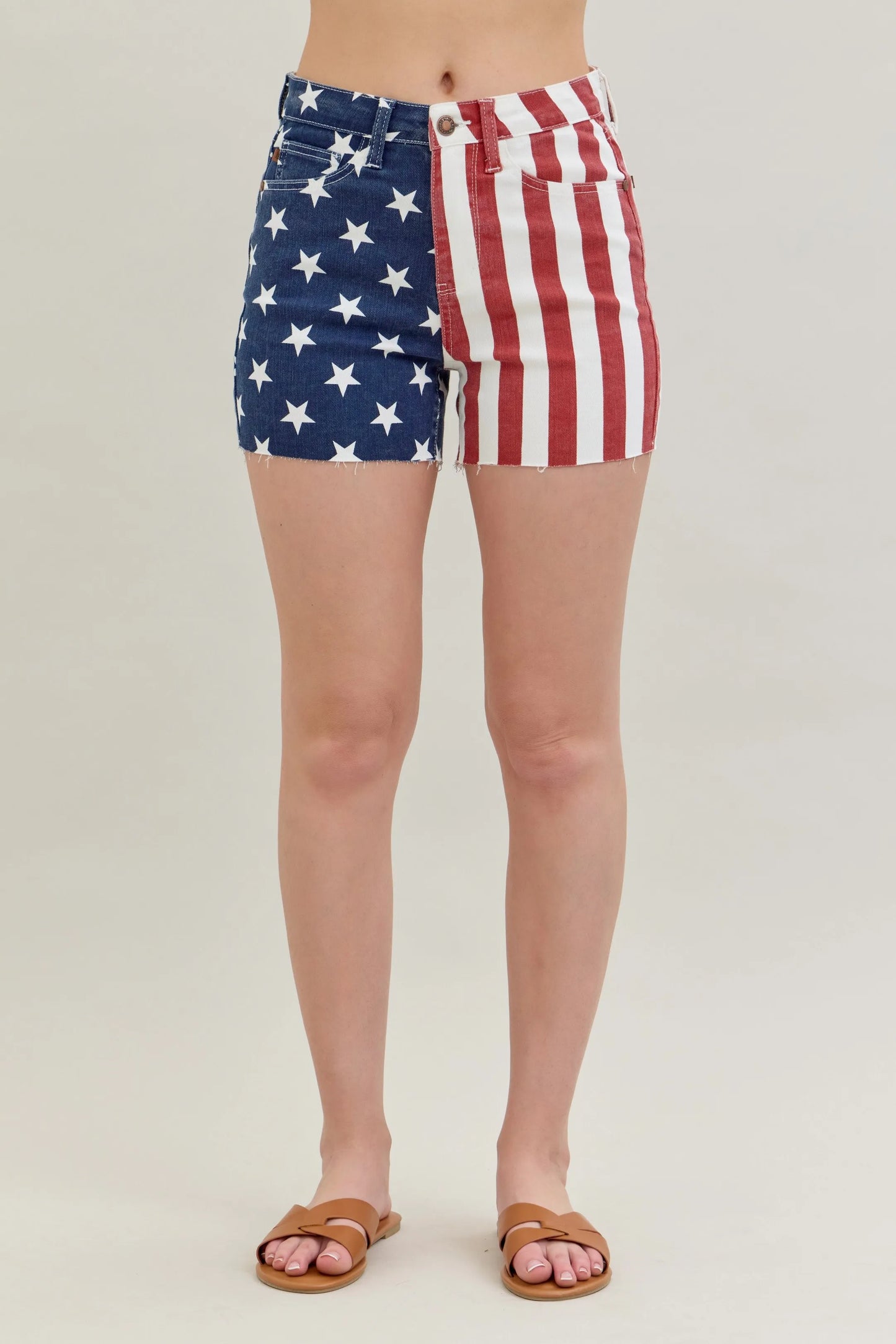 Judy Blue Americana Flag Fray Hem Shorts with High Waist - In Style Chics Boutique