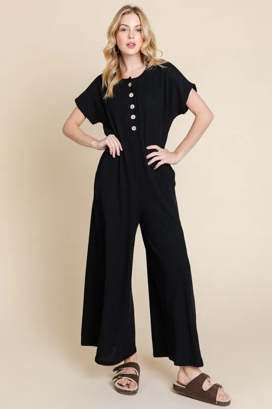 Rib Knit Jumpsuit with Button Detail - In Style Chics Boutique Women's Fashion