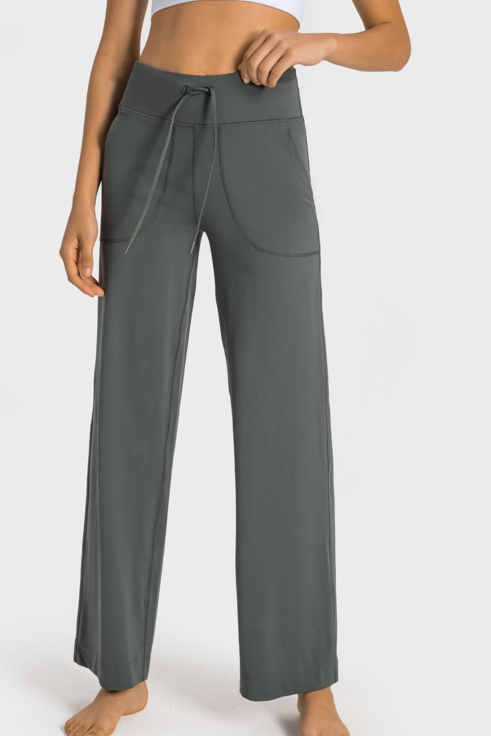 Drawstring Waist Wide Leg Sports Pants with Pockets - In Style Chics Boutique LLC