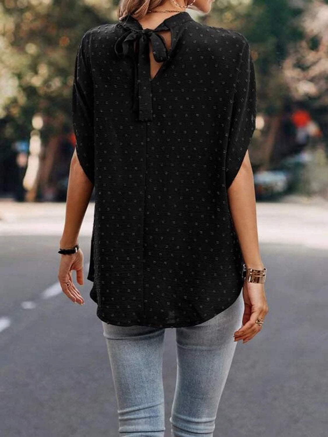 Swiss Dot Mock Neck Half Sleeve Blouse - More Colors! - In Style Chics Boutique LLC
