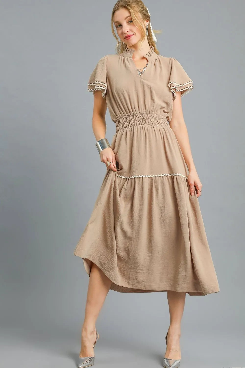 Midi Dress, Tiered Flutter Sleeve - In Style Chics Boutique