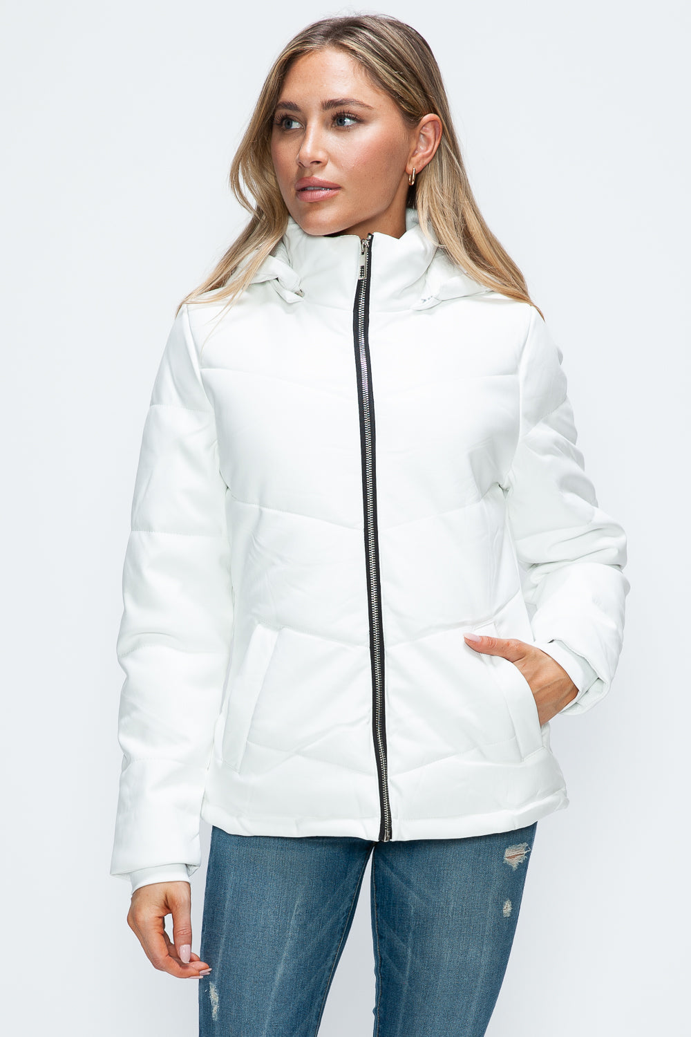 How Dare U Pocketed Zip Up Puffer Jacket with Removable Hood - In Style Chics Boutique LLC