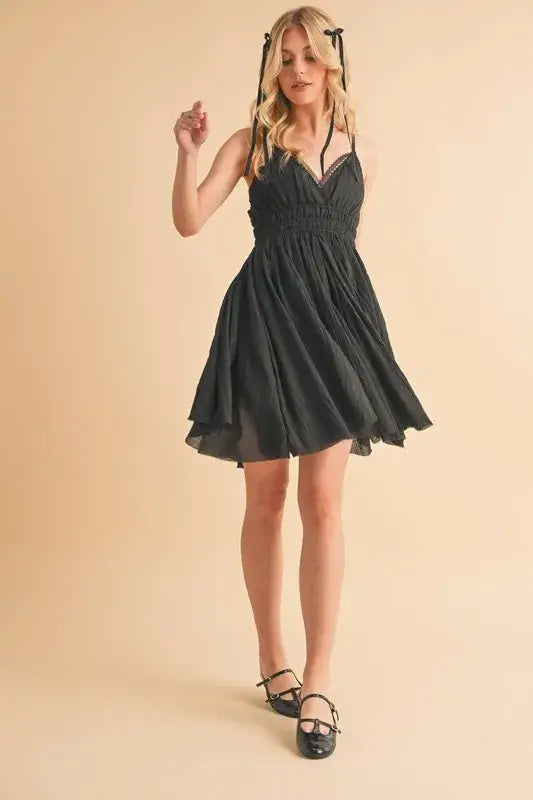 Lace Detail Mini Black Cami Dress - In Style Chics Boutique Women's Juniors Apparel Online