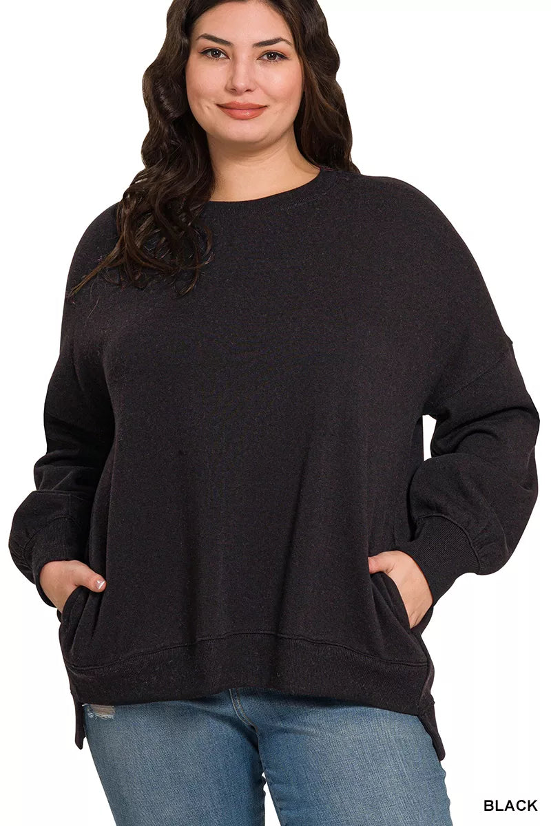 Shop Fleece Hi-low 🖤 Boyfriend Sweatshirt with Pockets at In Style Chics Boutique