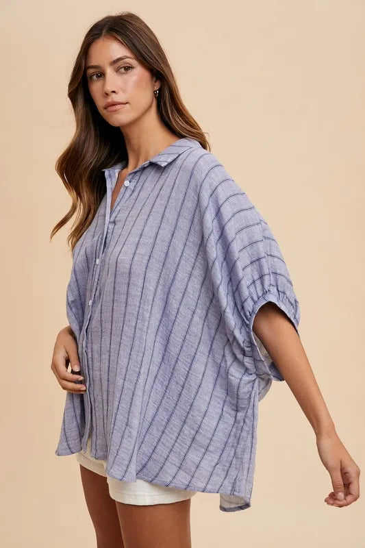 Shop this Striped Button Up Half Sleeve Shirt at In Style Chics Boutique