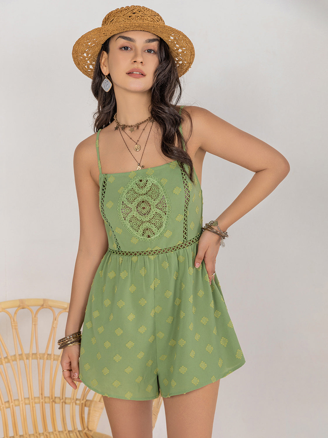 Square Neck Spaghetti Strap Romper - In Style Chics Boutique LLC