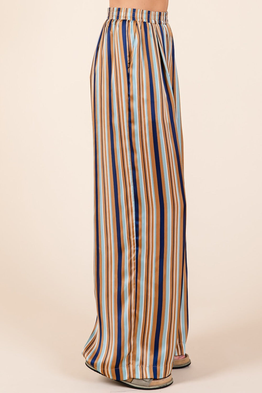 Mittoshop Striped Satin Elastic Waist Wide Leg Pants - In Style Chics Boutique LLC