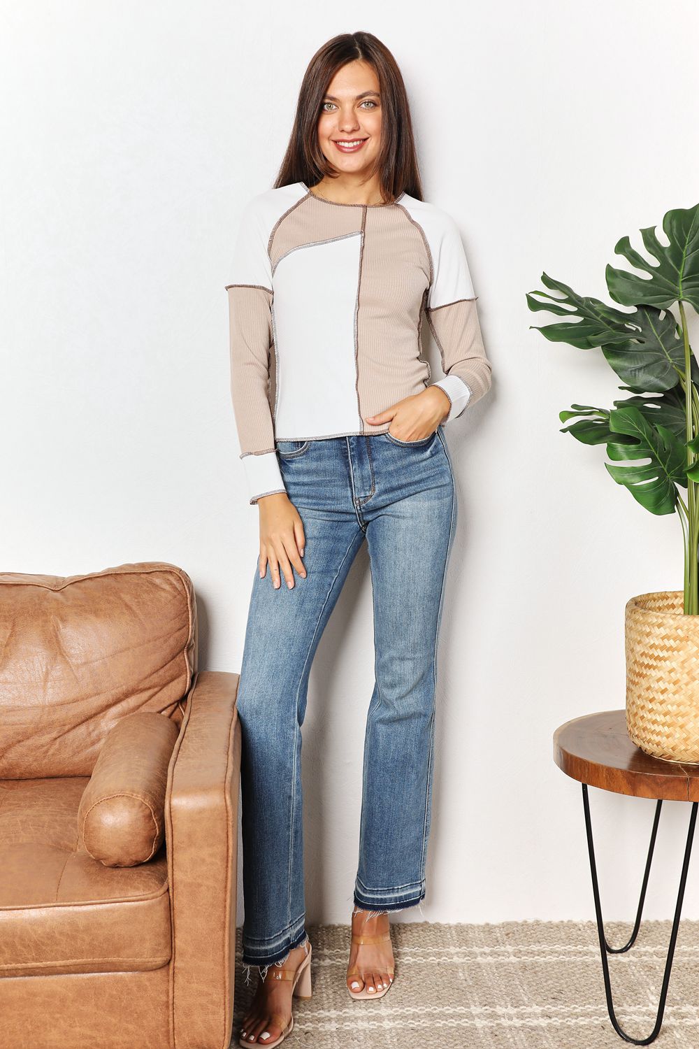 Double Take Color Block Exposed Seam Top - In Style Chics Boutique LLC
