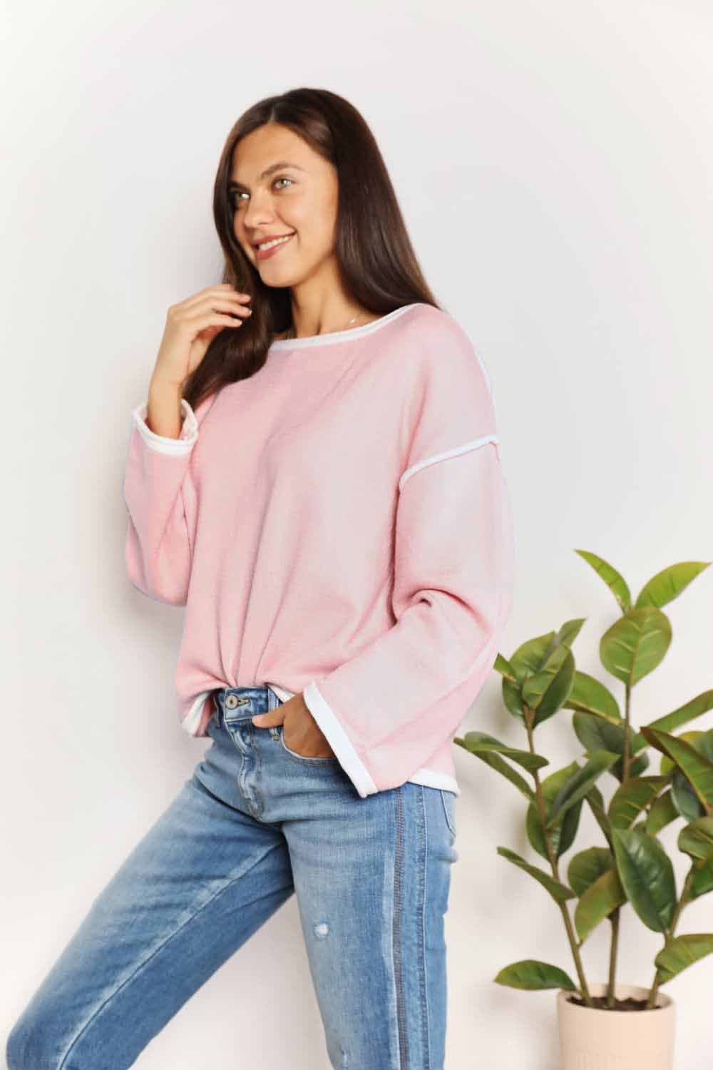 Angel Wings Contrast Detail Dropped Shoulder Knit Top - In Style Chics Boutique LLC
