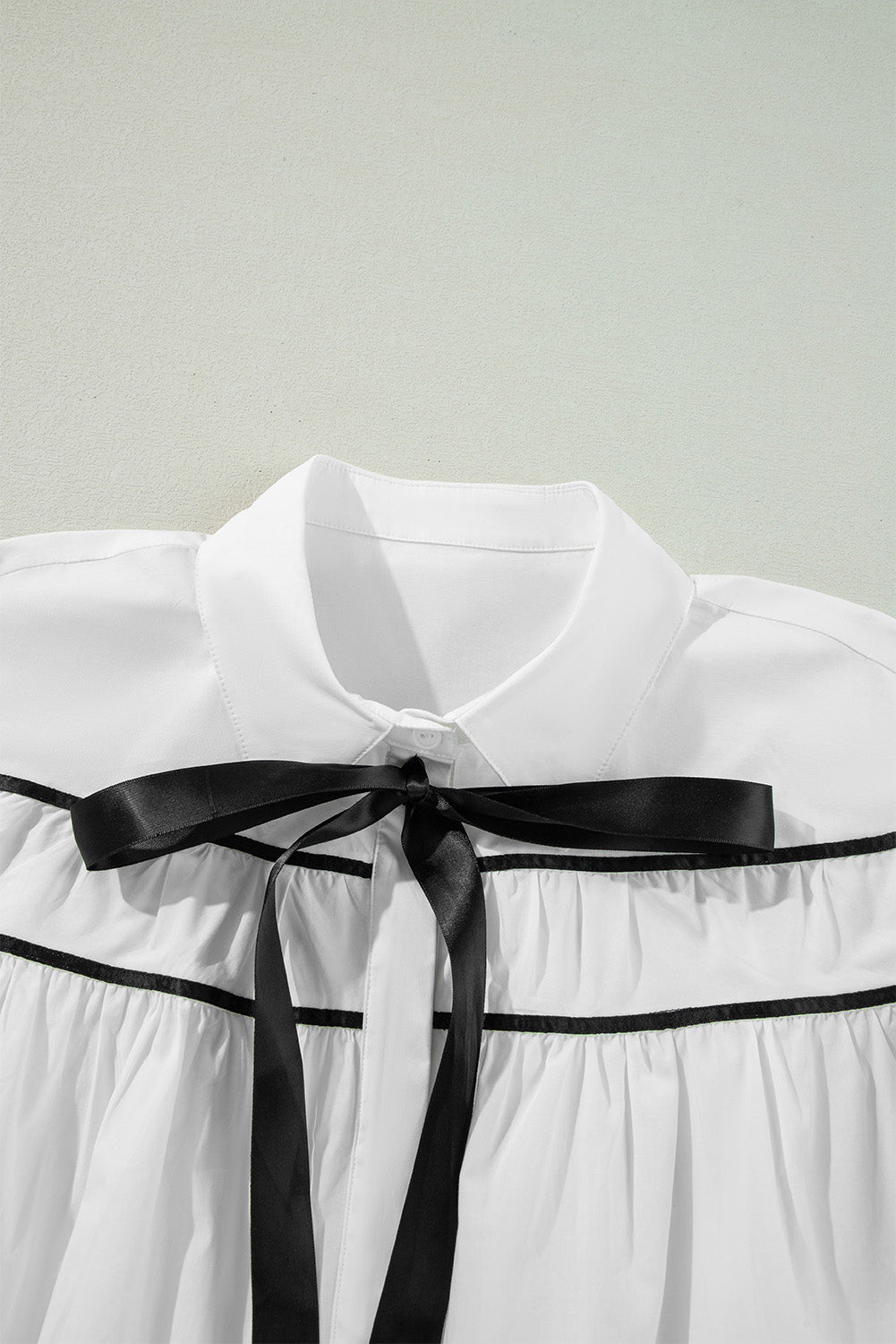 Ribbon Bowtie Collared Neck Flounce Sleeve Shirt - In Style Chics Boutique LLC