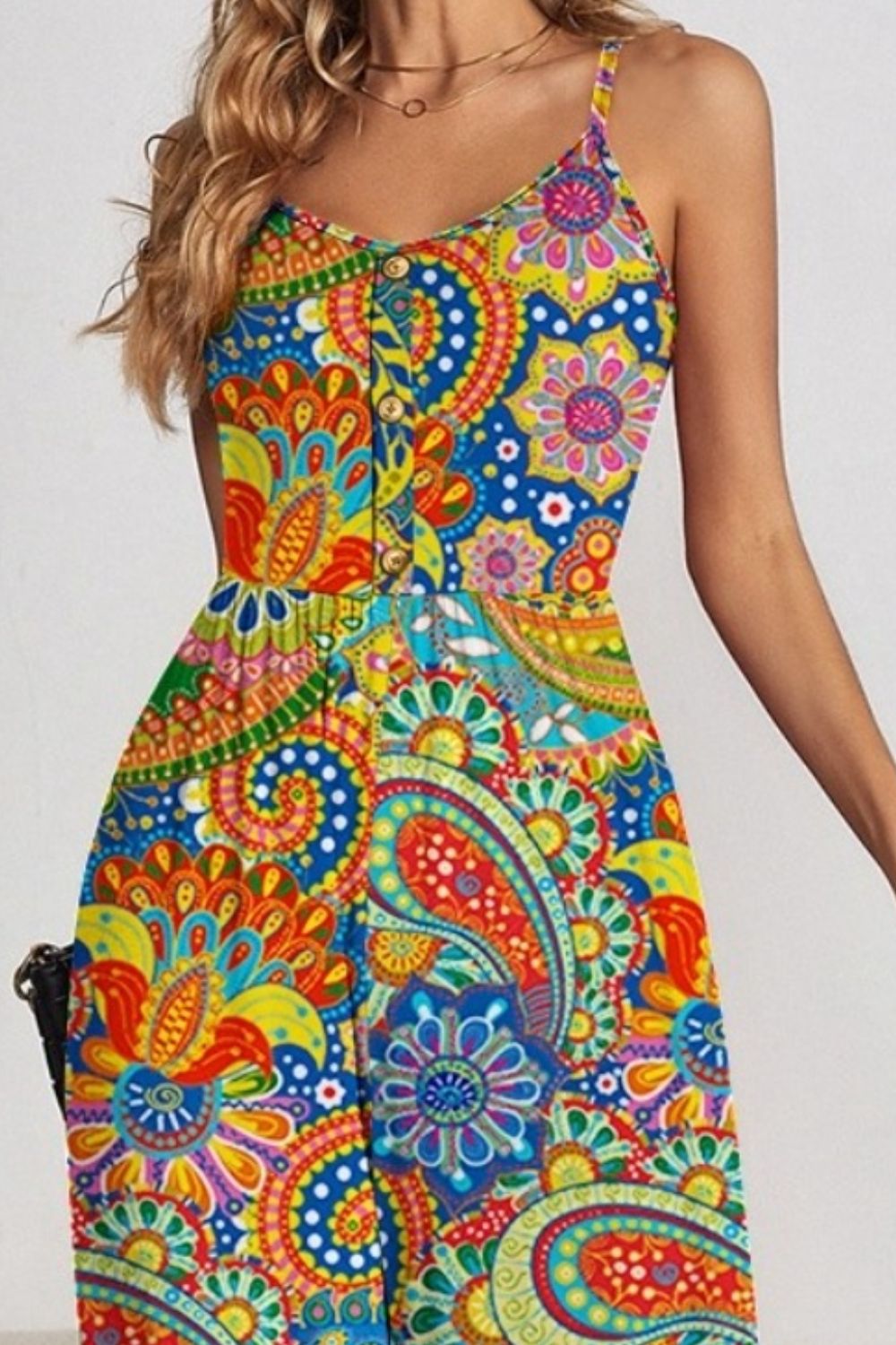 Decorative Button Spaghetti Strap Wide Leg Jumpsuit - More Prints! - In Style Chics Boutique LLC