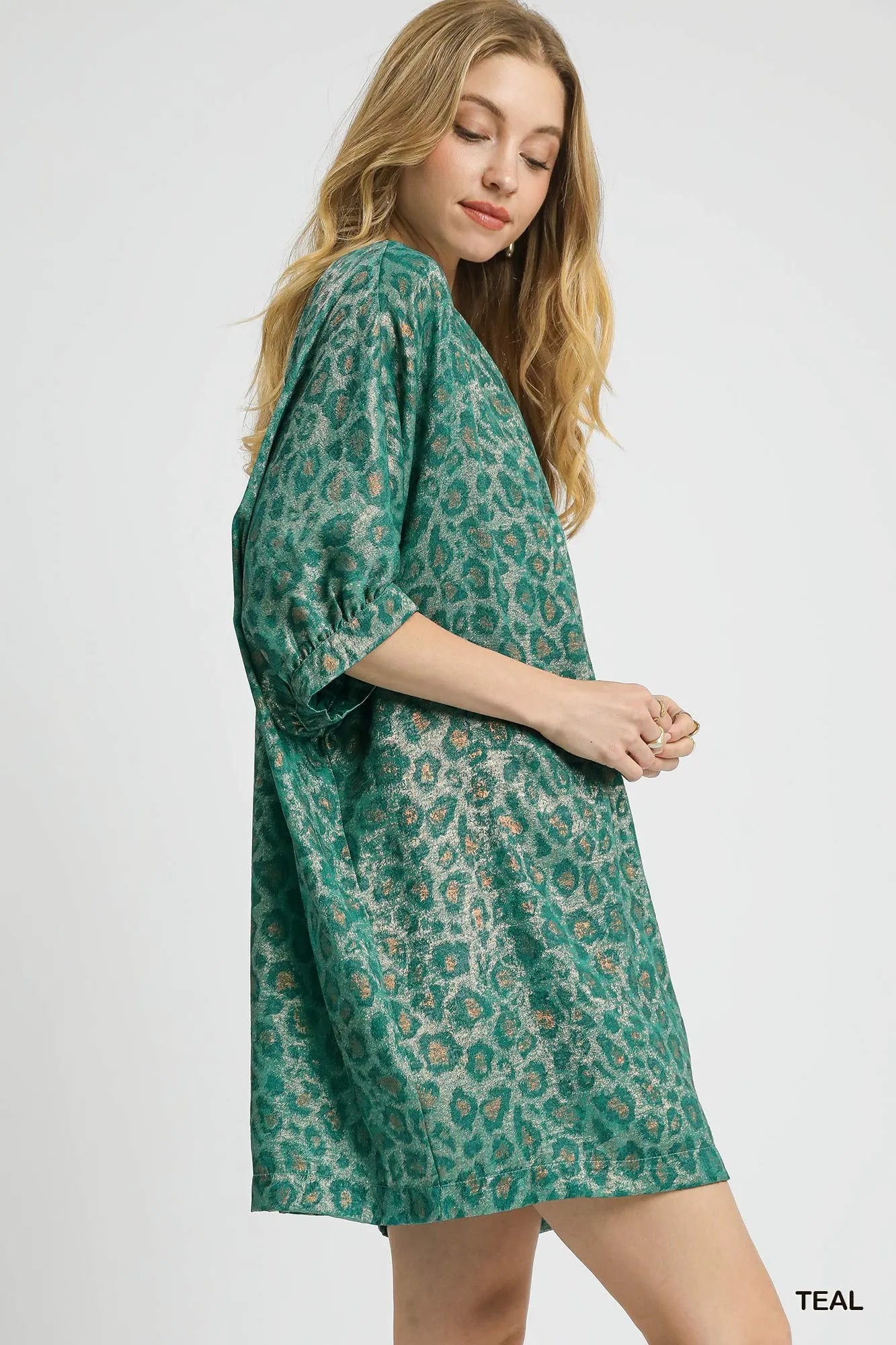 Metallic Leopard Print V-Neck Kimono Dress at In Style Chics Boutique