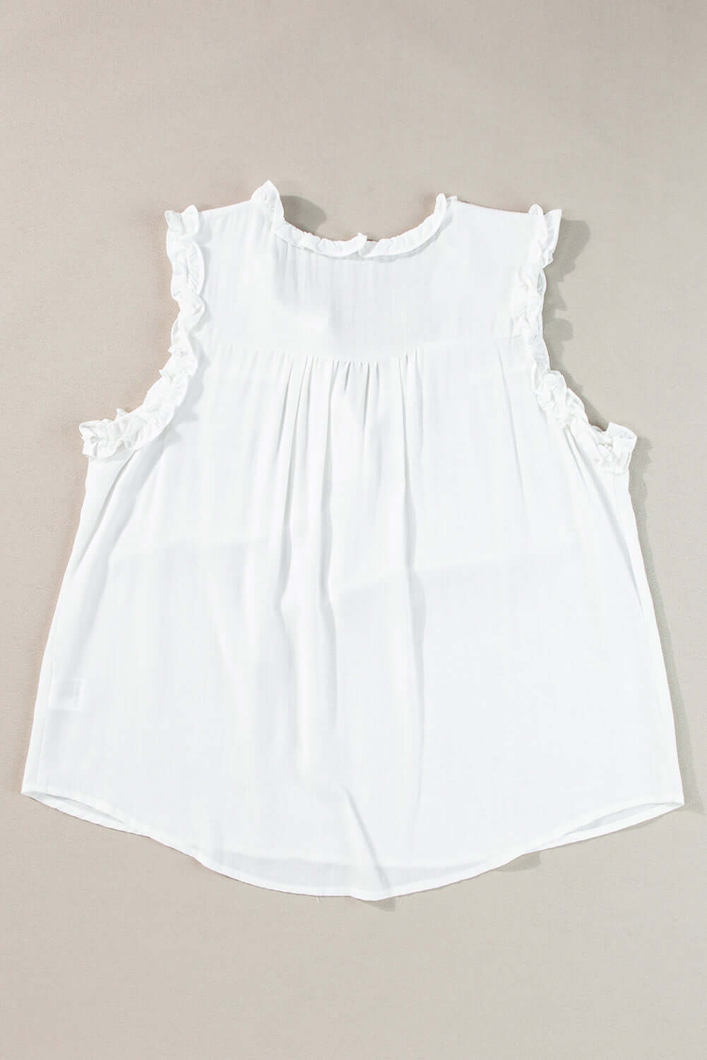 Button Split Neck Frill Trim Sleeveless Shirt - Cute Clothes Online - In Style Chics Boutique Women's Juniors Apparel