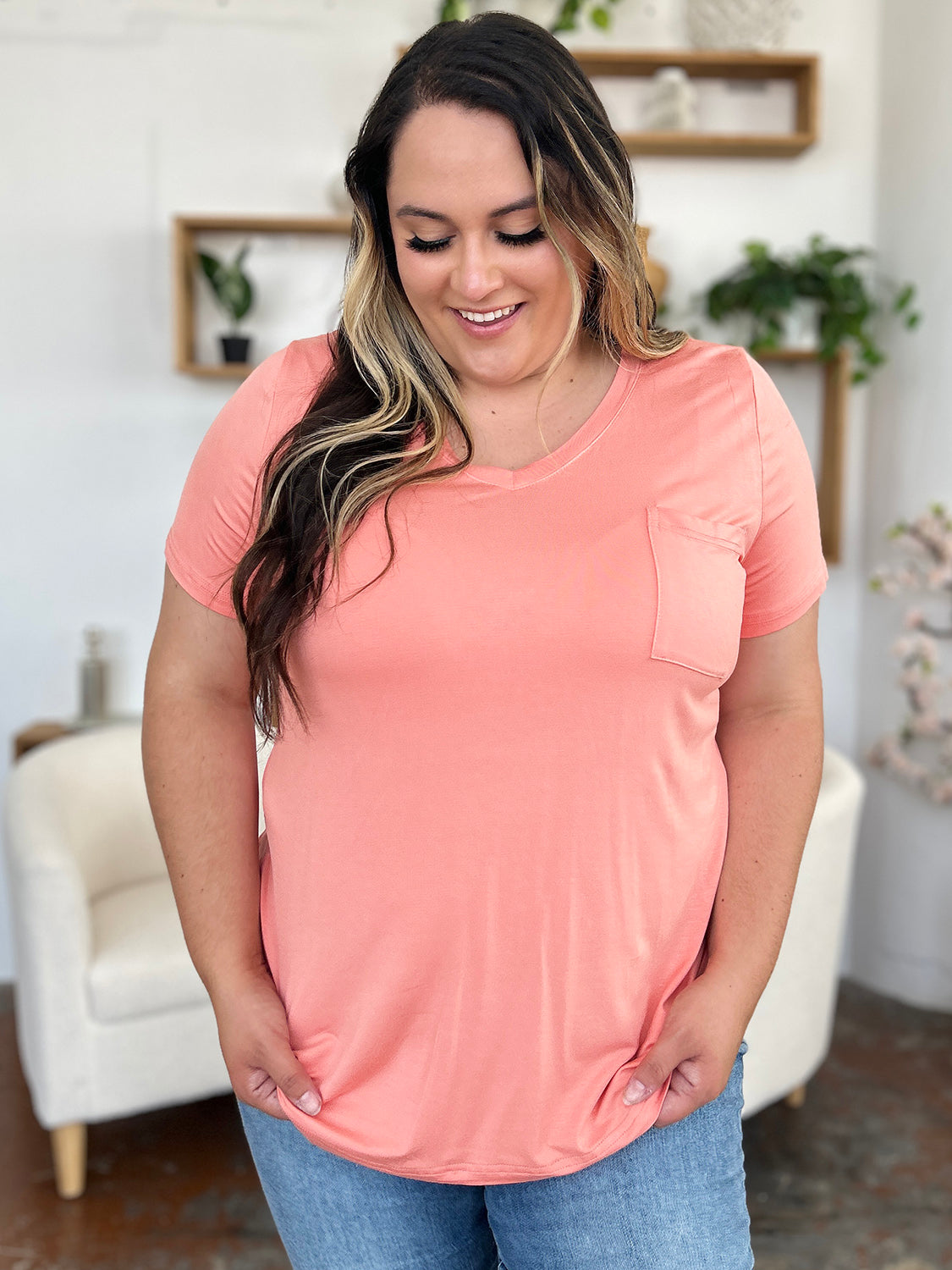 Bamboo Full Size V-Neck Short Sleeve T-Shirt - Eco Friendly - Sensitive Skin - In Style Chics Boutique Women's Juniors Plus Size Apparel Online