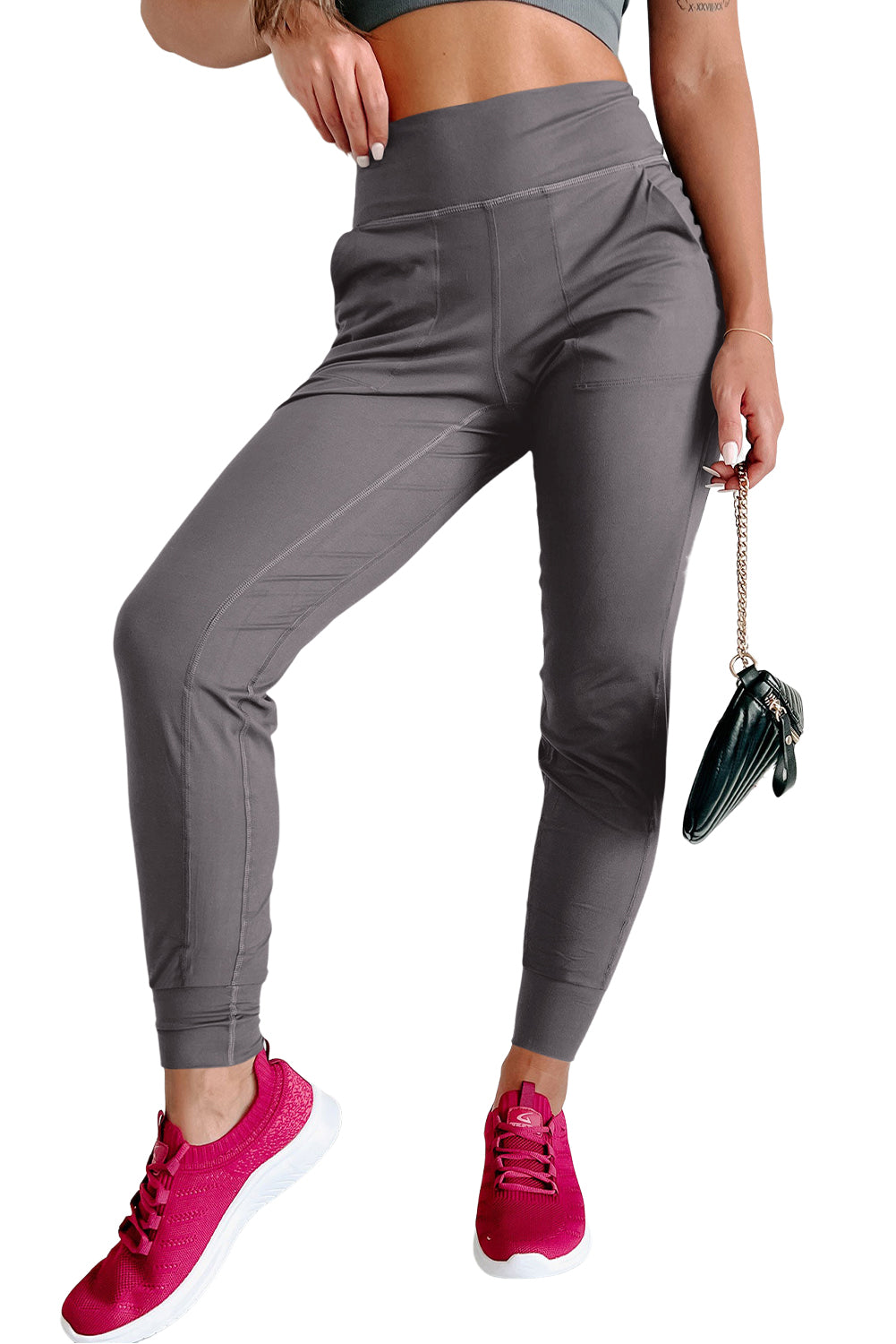 Black Exposed Seam High Waist Pocketed Joggers - In Style Chics Boutique LLC