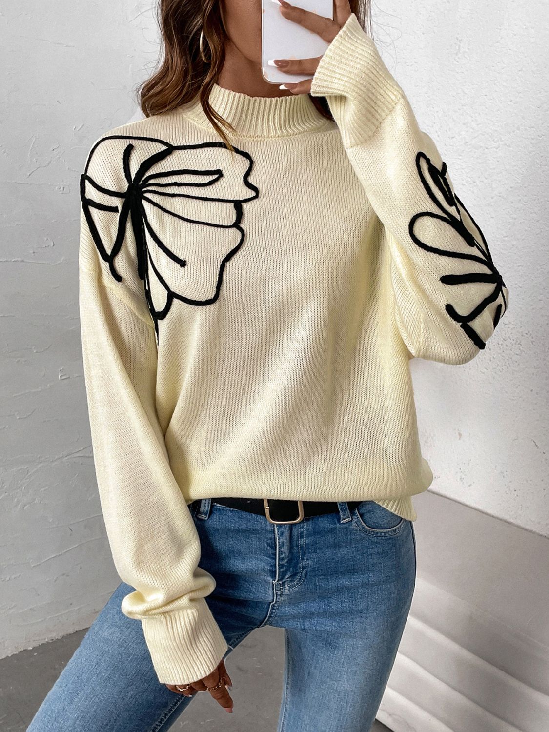 Perfee Mock Neck Dropped Shoulder Long Sleeve Sweater - In Style Chics Boutique LLC