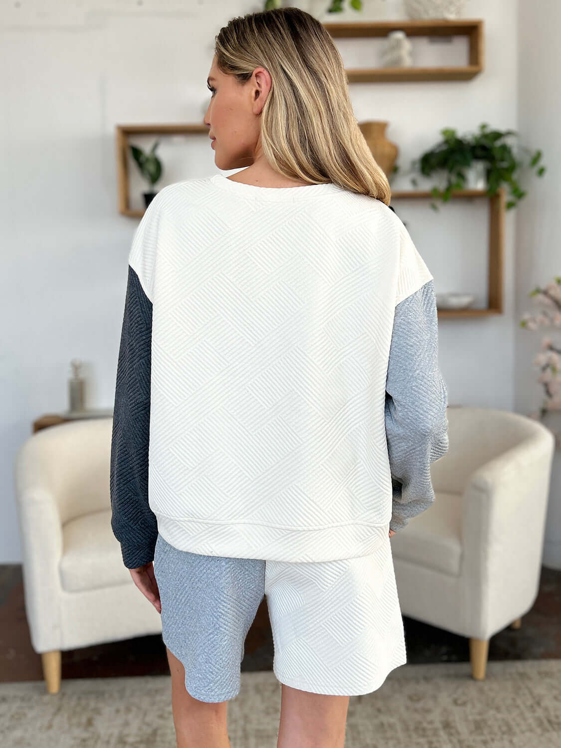 Double Take Full Size Contrast Drop Shoulder Top and Shorts Set - In Style Chics Boutique LLC