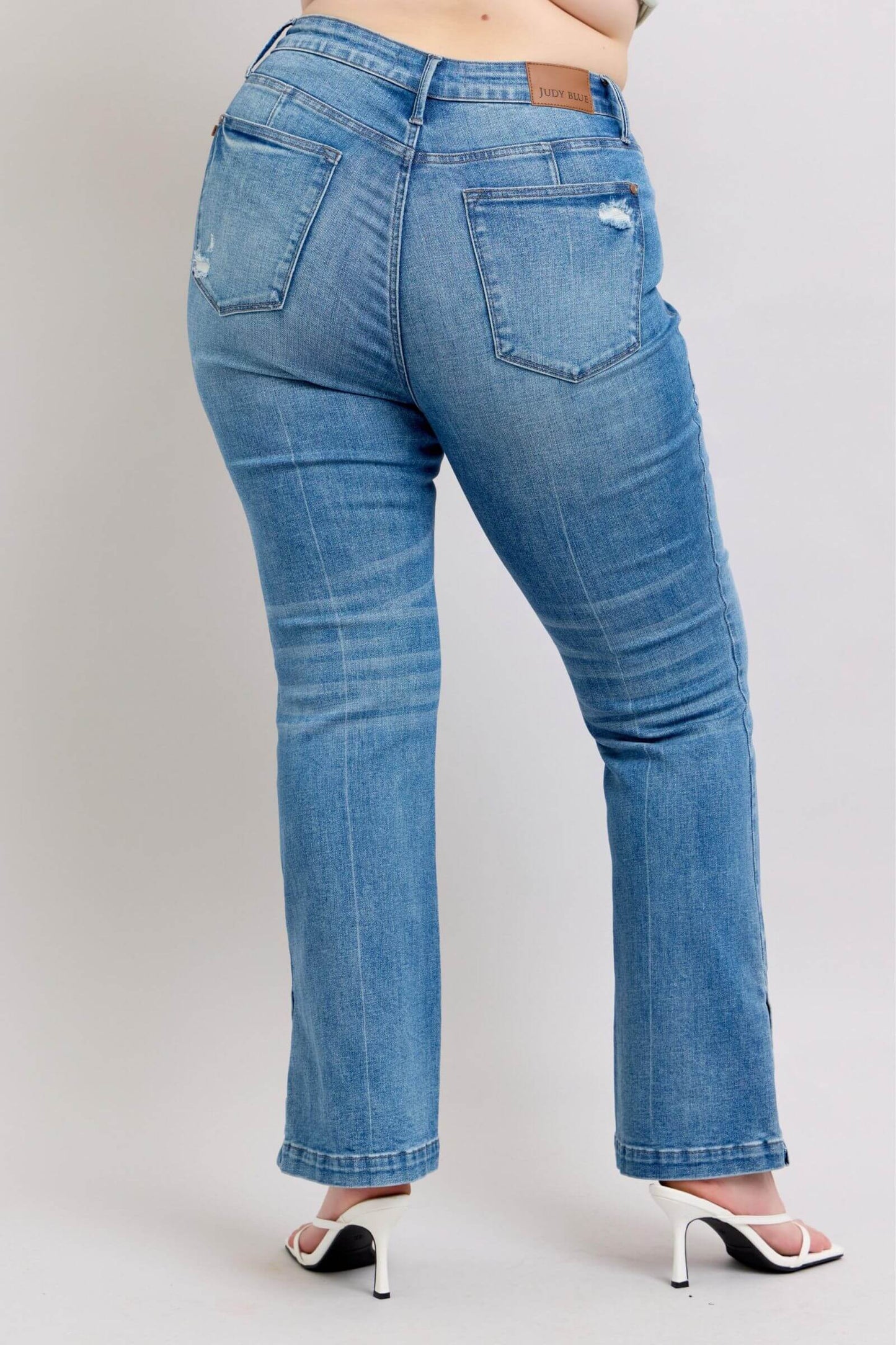 High Waist Tummy Control Vintage Wash Side Slit Slim Boot Jeans - In Style Chics Boutique Online Clothing Women's Juniors Plus Size Apparel
