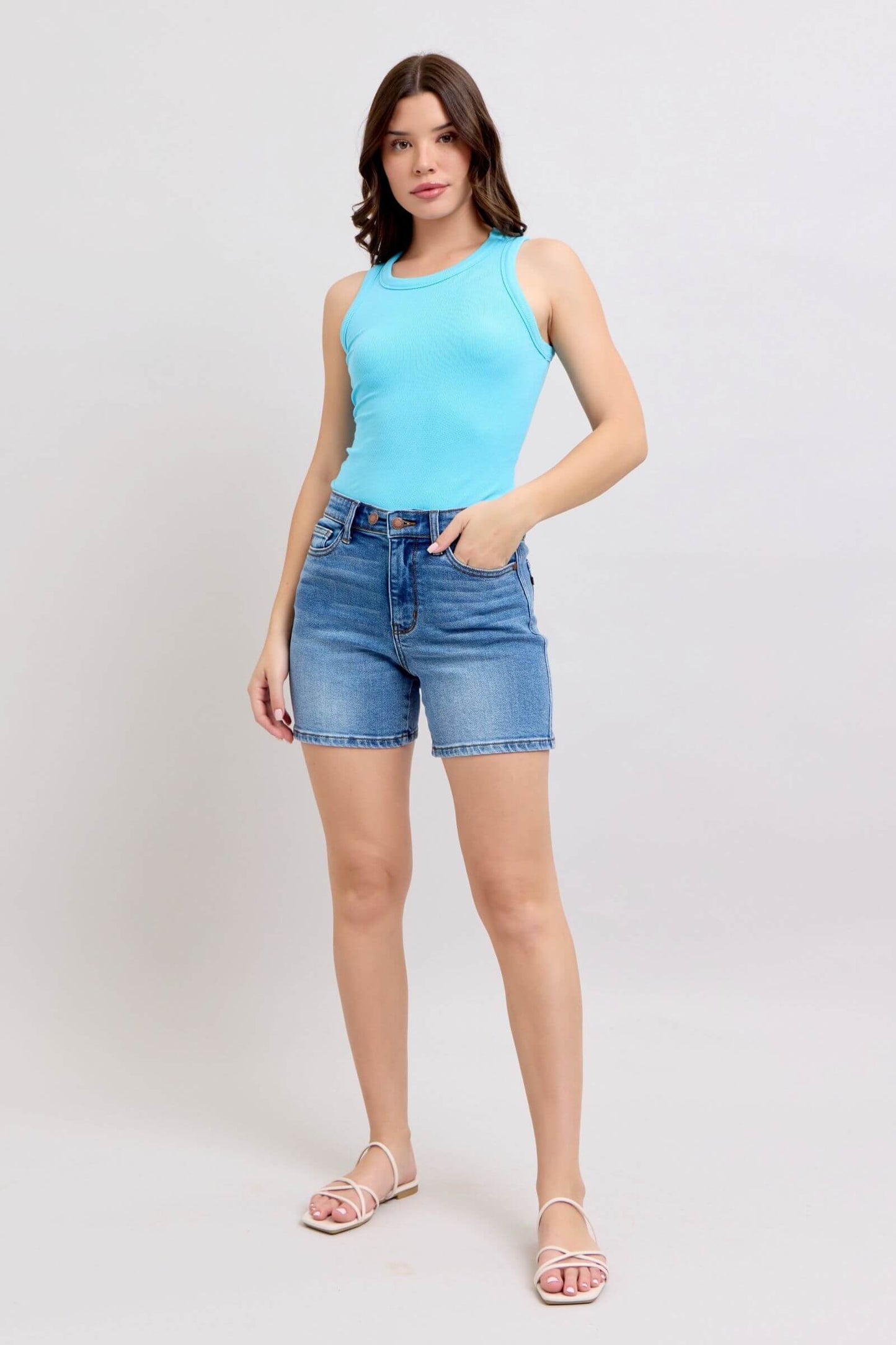 Judy Blue 2 Button Denim Shorts with Pockets - In Style Chics Boutique Women's Juniors Plus Size Apparel Online