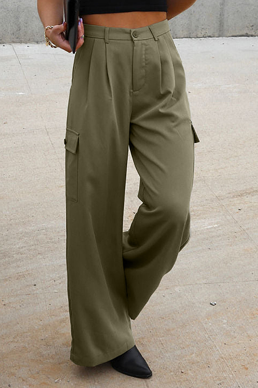 Ruched Wide Leg Pants with Pockets - Also in Black - In Style Chics Boutique LLC