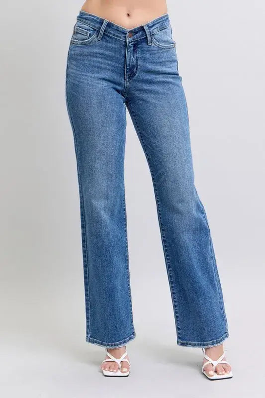 Judy Blue High Waist V-Front Vintage Wash Straight Jeans - Plus Size Jeans - In Style Chics Boutique Women's Juniors Plus Size Apparel Online