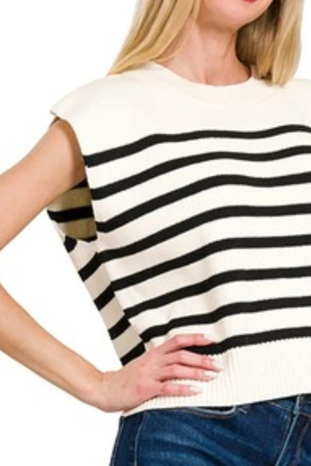 Oversized Sweater Vest, Crew Neck Striped - In Style Chics Boutique Women's Juniors Clothes Online