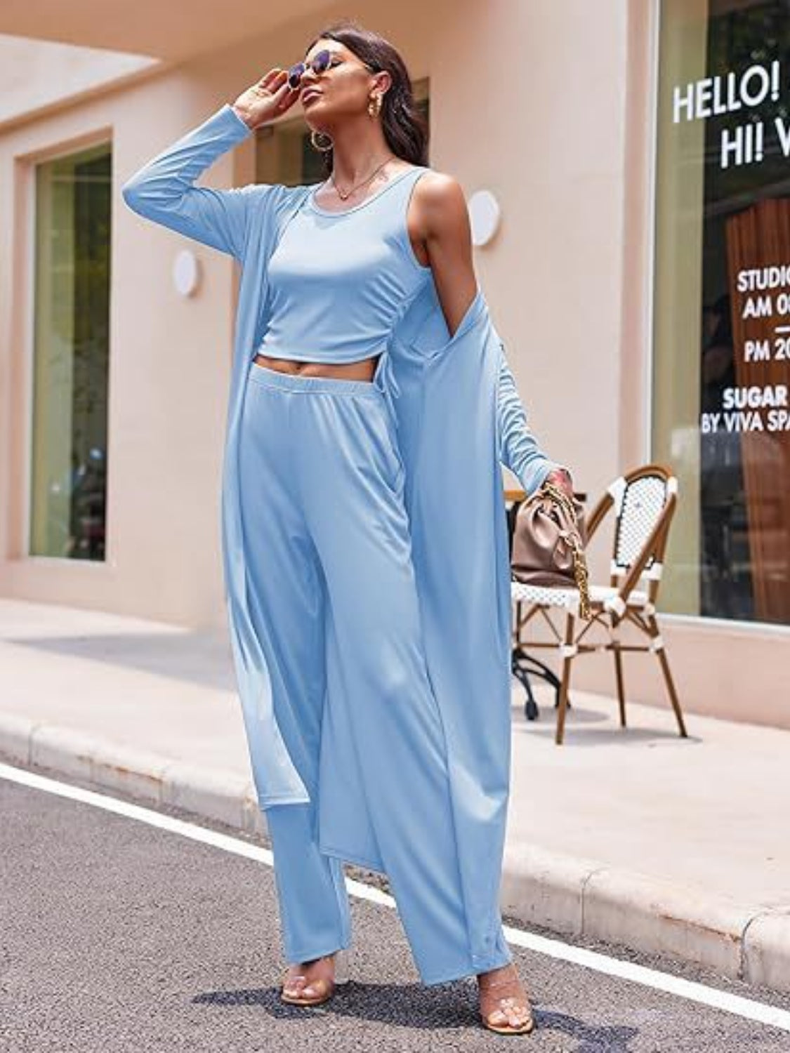 Drawstring Tank, Long Sleeve Cover Up and Pants Set - In Style Chics Boutique LLC