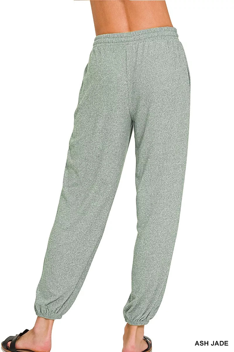Zenana Soft Melange Hacci Jogger in Ash Jade