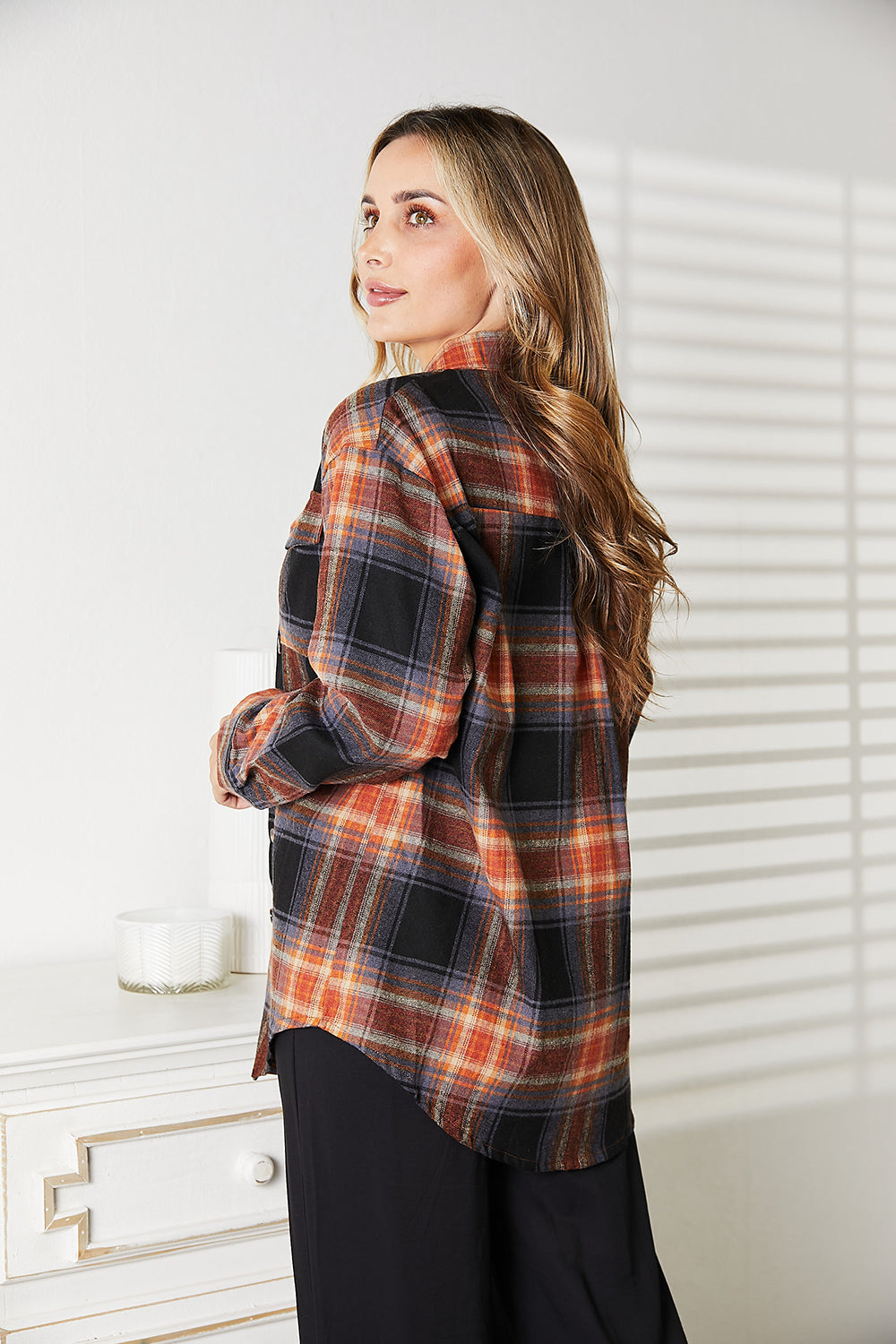 Plaid Dropped Shoulder Shirt for Women - In Style Chics Boutique LLC