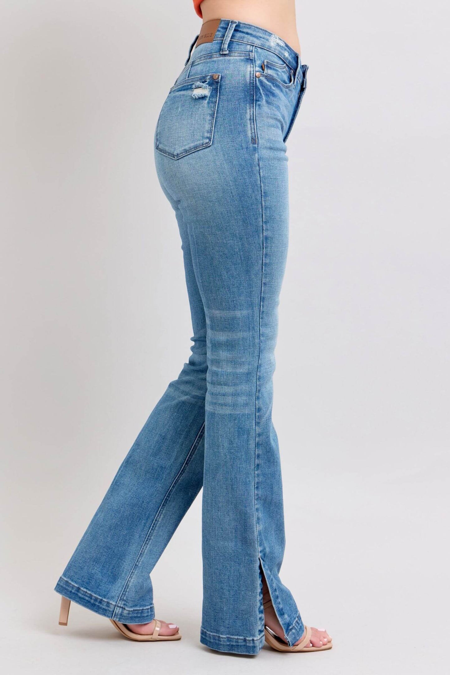 High Waist Tummy Control Vintage Wash Side Slit Slim Boot Jeans - In Style Chics Boutique Online Clothing Women's Juniors Plus Size Apparel