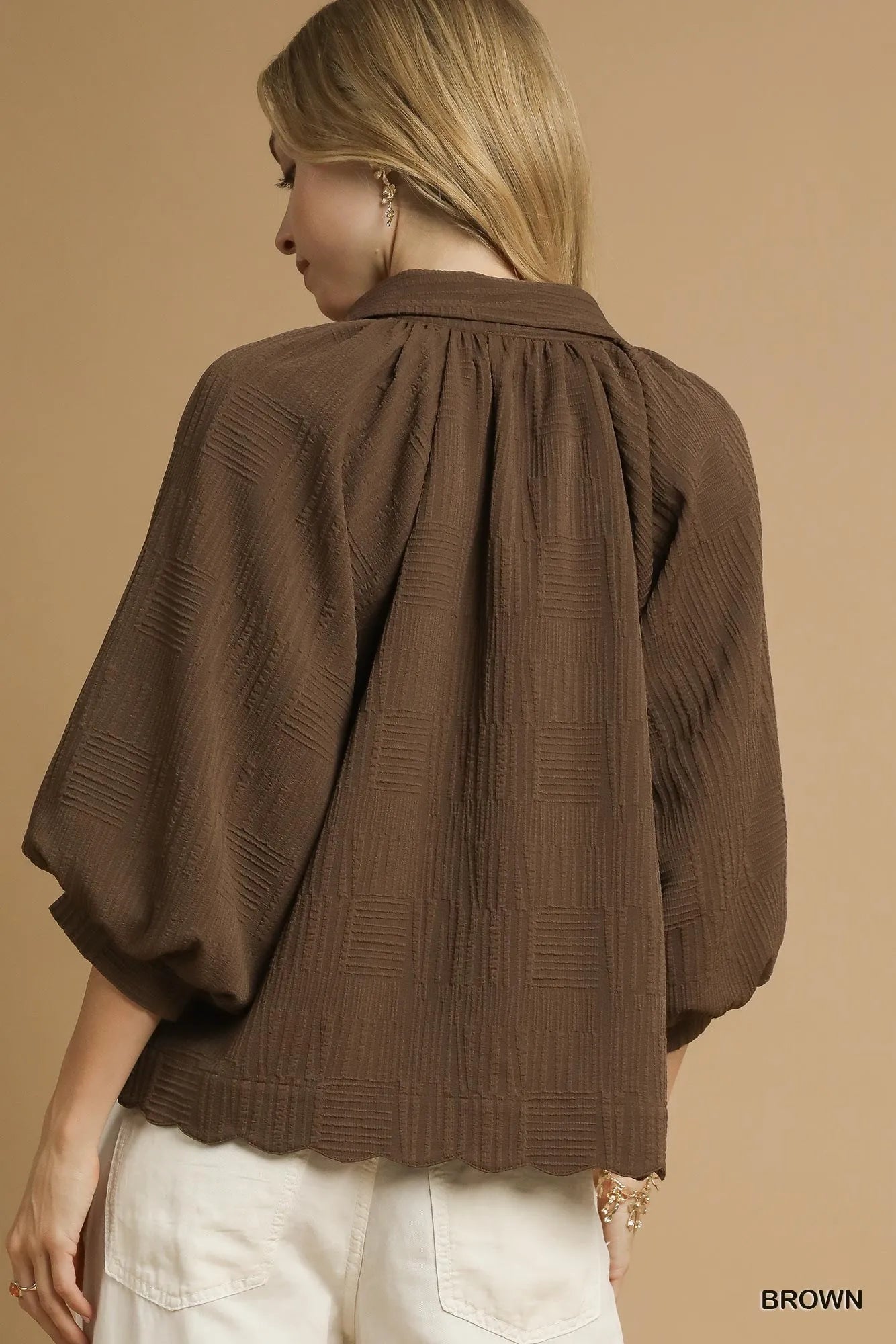 Oversized Balloon Sleeve Textured Blouse at In Style Chics Boutique