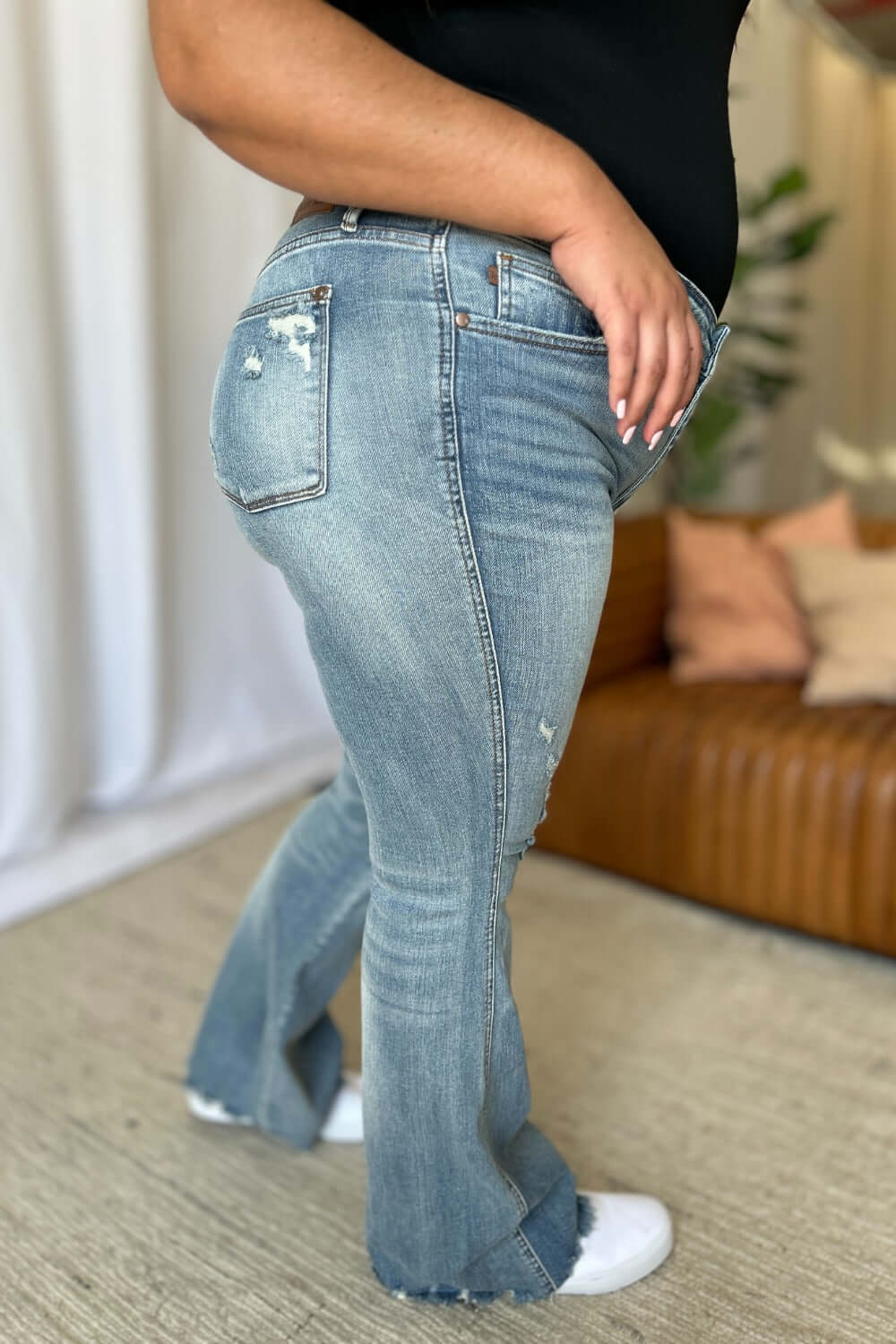 Judy Blue Full Size Medium Rise Tummy Control Destroy Flare - In Style Chics Boutique LLC