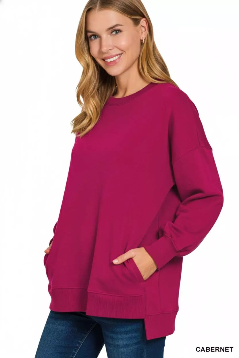 Fleece Hi-low Boyfriend Sweatshirts with Pockets at In Style Chics Boutique