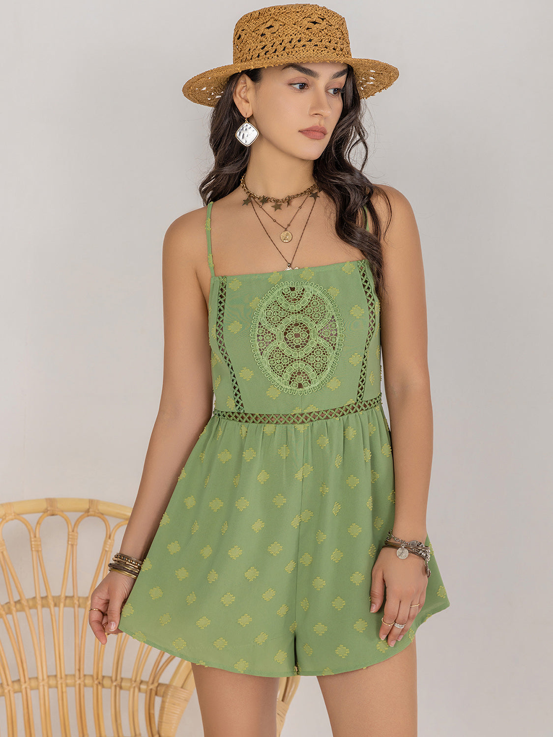 Square Neck Spaghetti Strap Romper - In Style Chics Boutique LLC