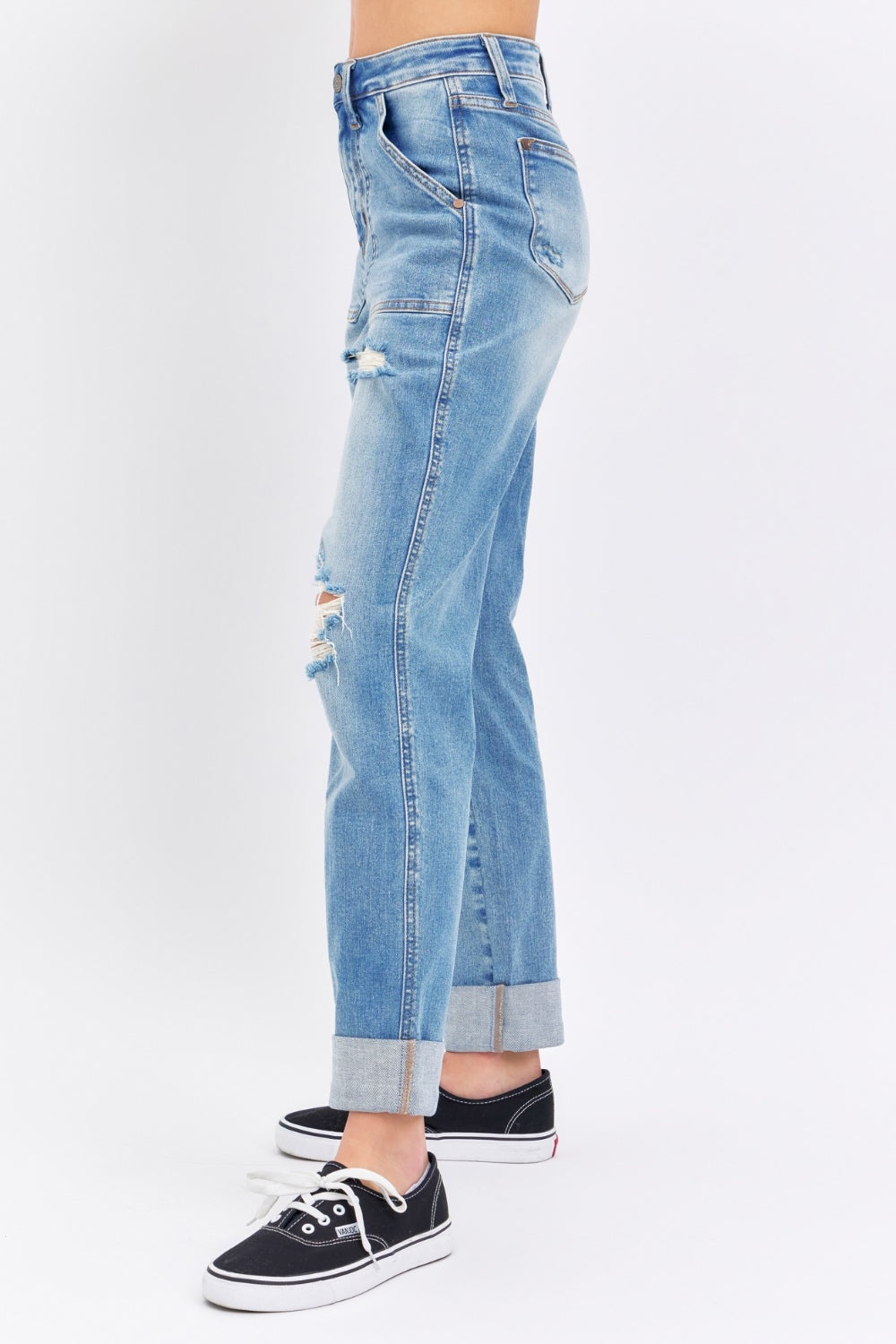 Judy Blue Full Size Distressed Straight Jeans with Patch Pockets - In Style Chics Boutique LLC