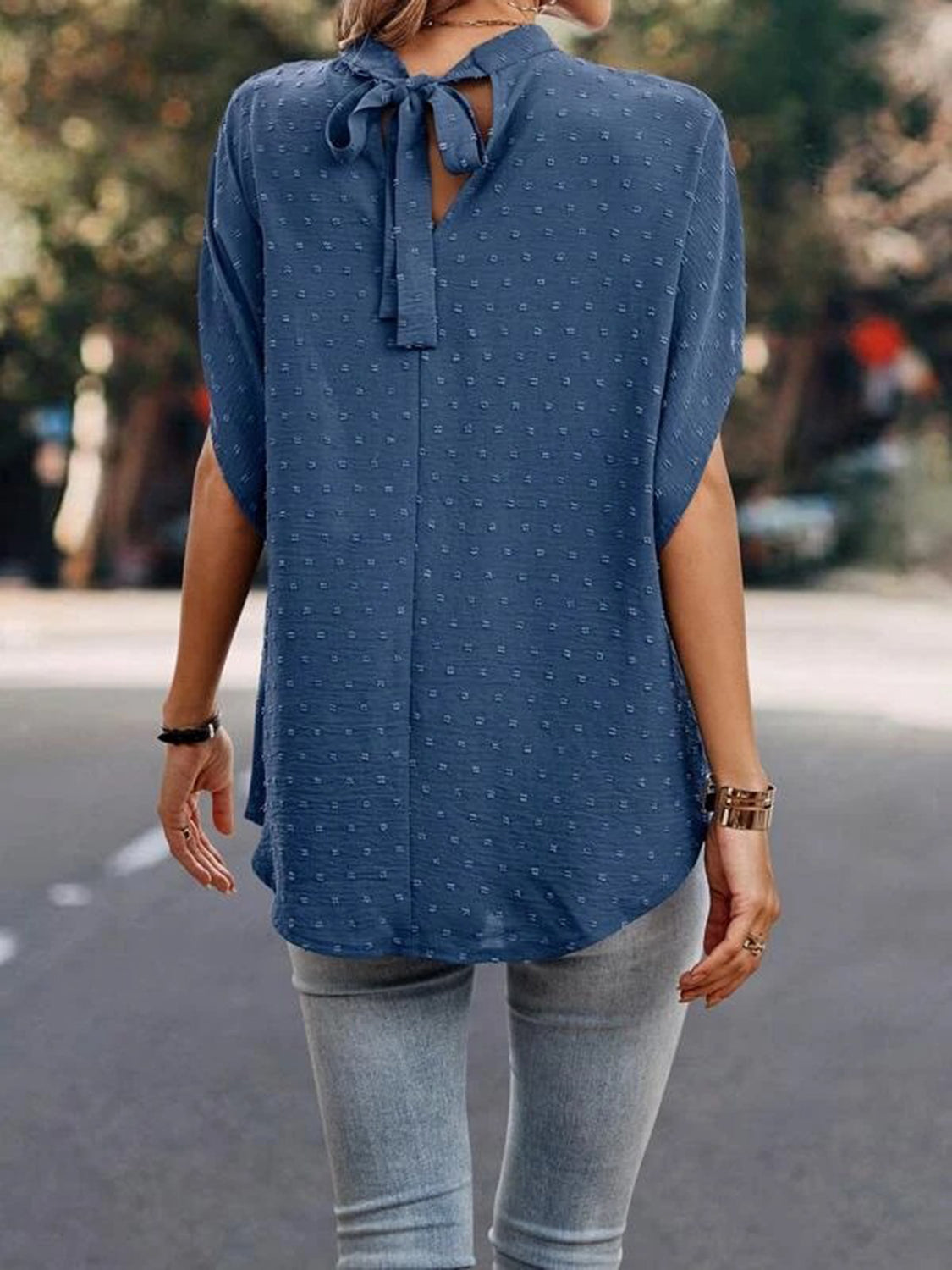 Swiss Dot Mock Neck Half Sleeve Blouse - More Colors! - In Style Chics Boutique LLC