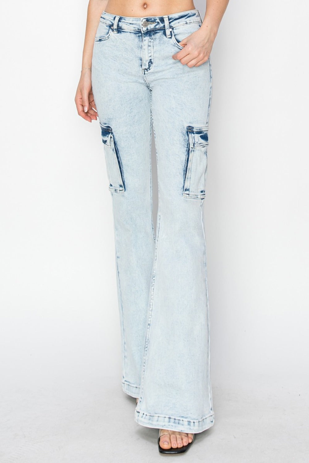 RISEN Full Size High Rise Cargo Flare Jeans - In Style Chics Boutique LLC