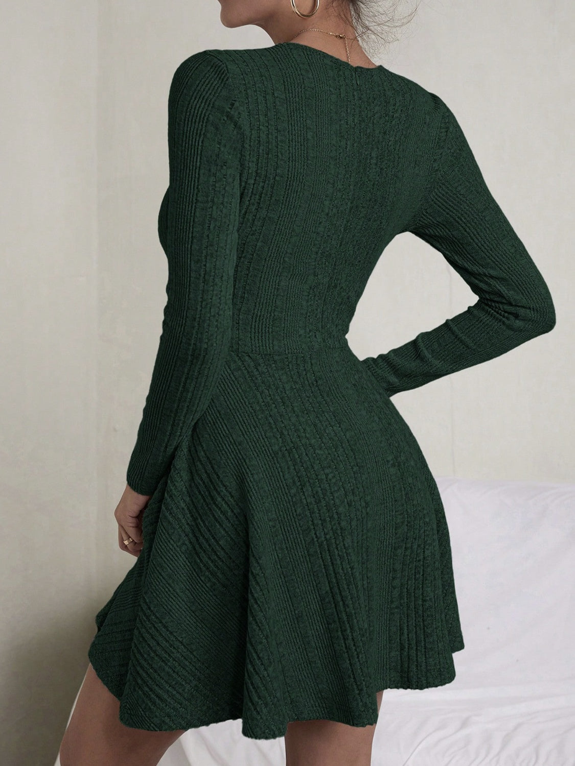 Textured Round Neck Long Sleeve Dress - In Style Chics Boutique LLC
